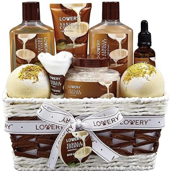 Bath and Body Gift Basket For Women and Men – 9 Piece Set of Vanilla Coconut - Picture 1 of 6